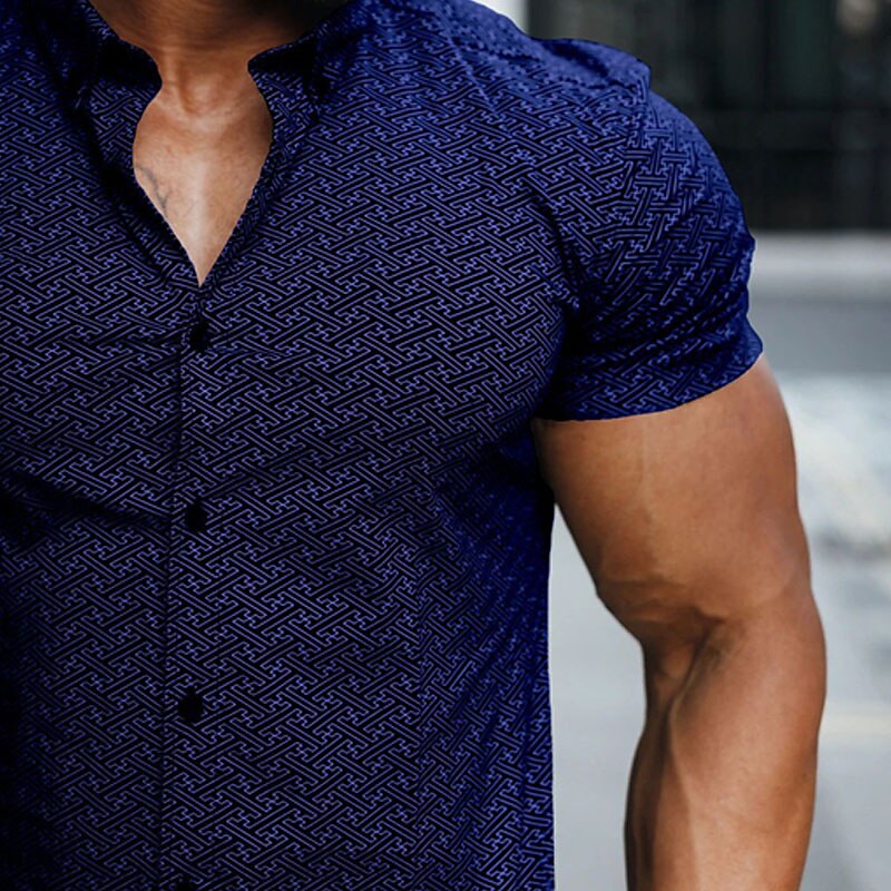 Men's Shirt Button Up Shirt Short Sleeve Geometric Striped Shirt