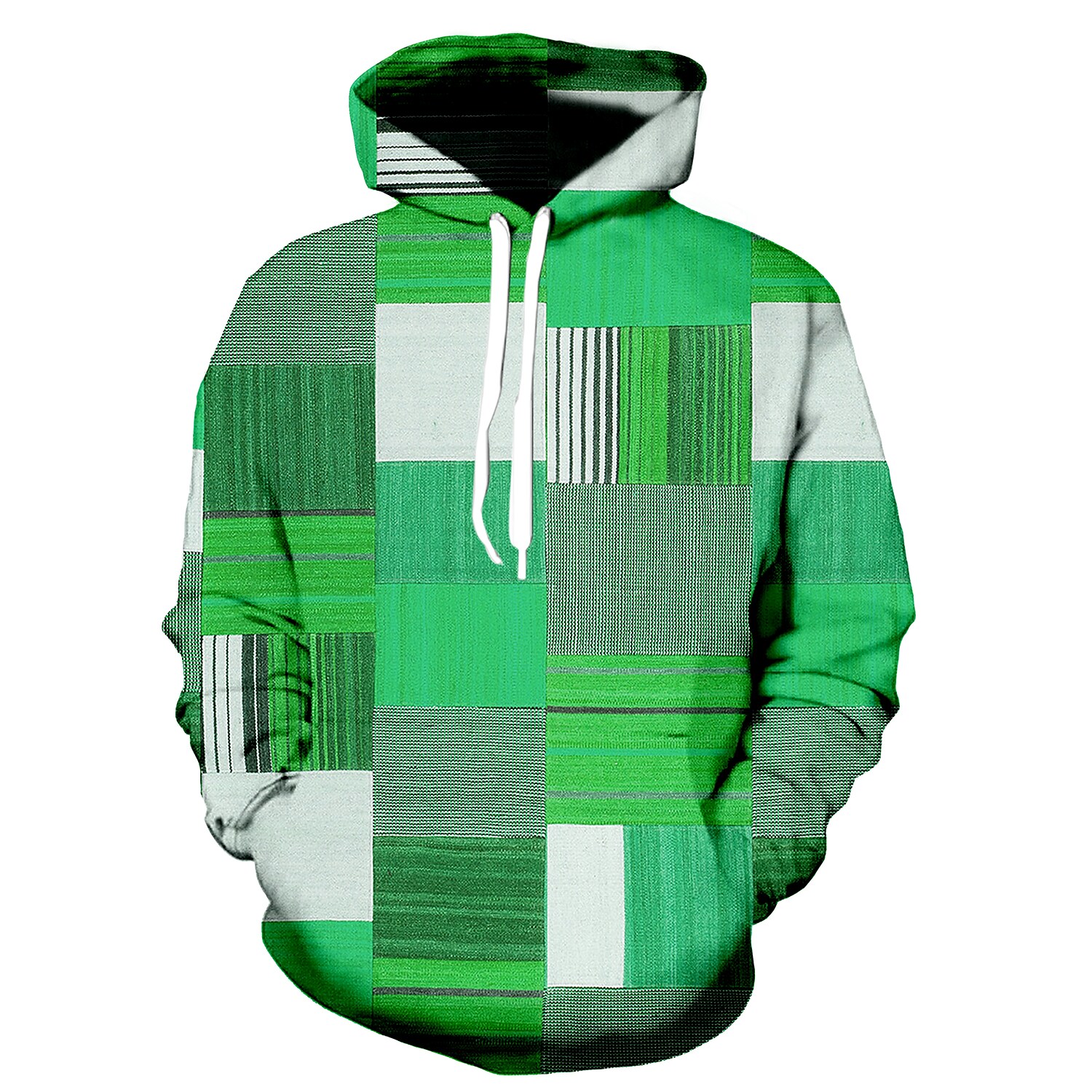 Men's Casual Plaid Color Hooded Pocket Long Sleeve Sweatshirt