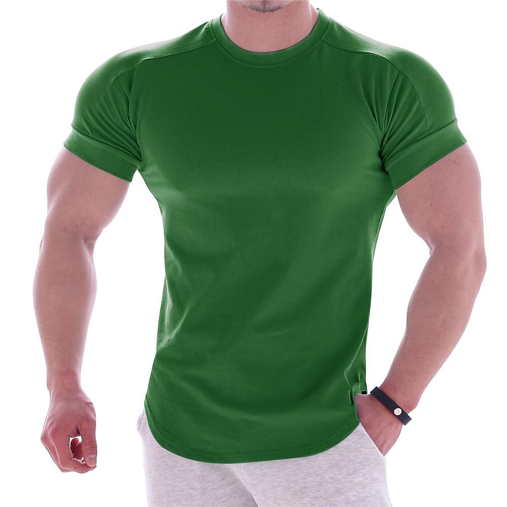 Men's Solid Color Sports Quick Dry Round Neck Elastic Basic Shirt