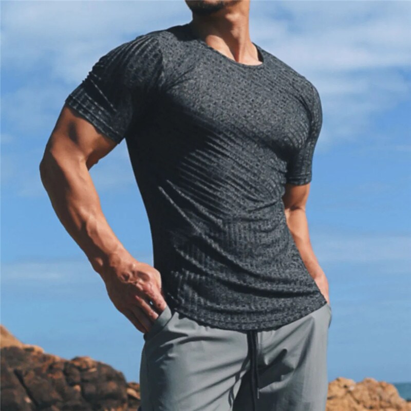 Men's T shirt Top Plain Stripes Crewneck Street Vacation Short Sleeves Clothing Basic Top