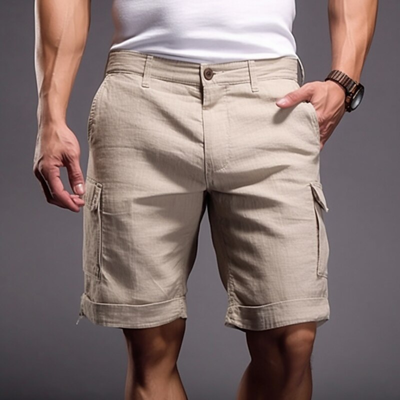 Men's Cargo Summer Shorts Pocket Plain Comfort Breathable Outdoor Daily Going out Linen / Cotton Blend Fashion Casual Shorts