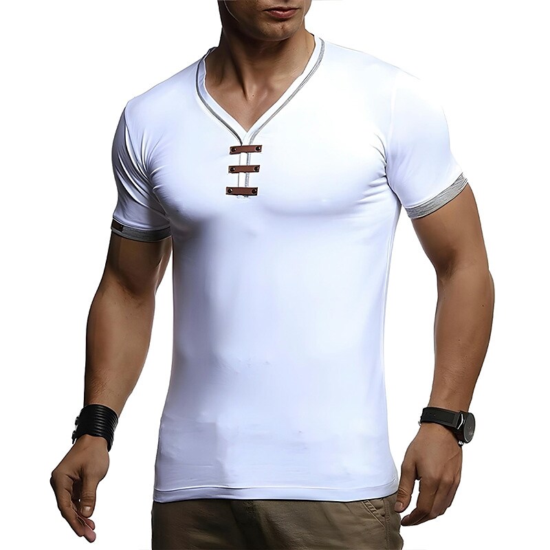 Men's T shirt Plain V Neck Street Vacation Short Sleeves Basic Top 