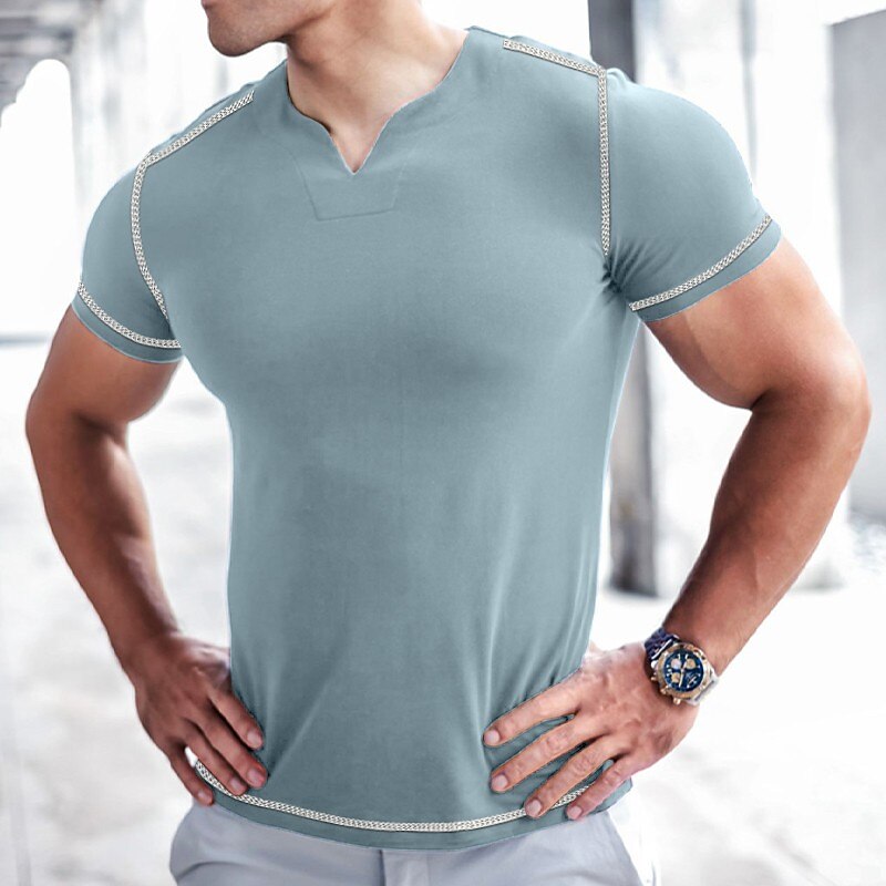 Men's T shirt Tee Tee Top Plain V Neck Street Vacation Short Sleeves Clothing Apparel Fashion Designer Basic Top