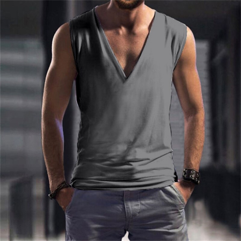 Men's Tank Top Vest Undershirt Sleeveless Shirt Plain V Neck Casual Sl