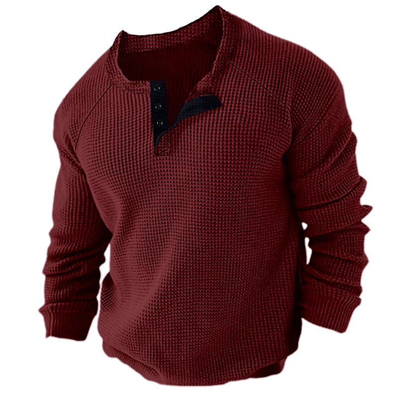 Men's Waffle Henley Shirt Long Sleeve Shirt Plain Henley Long Sleeve Button-Down  Streetwear Casual Henley Shirt