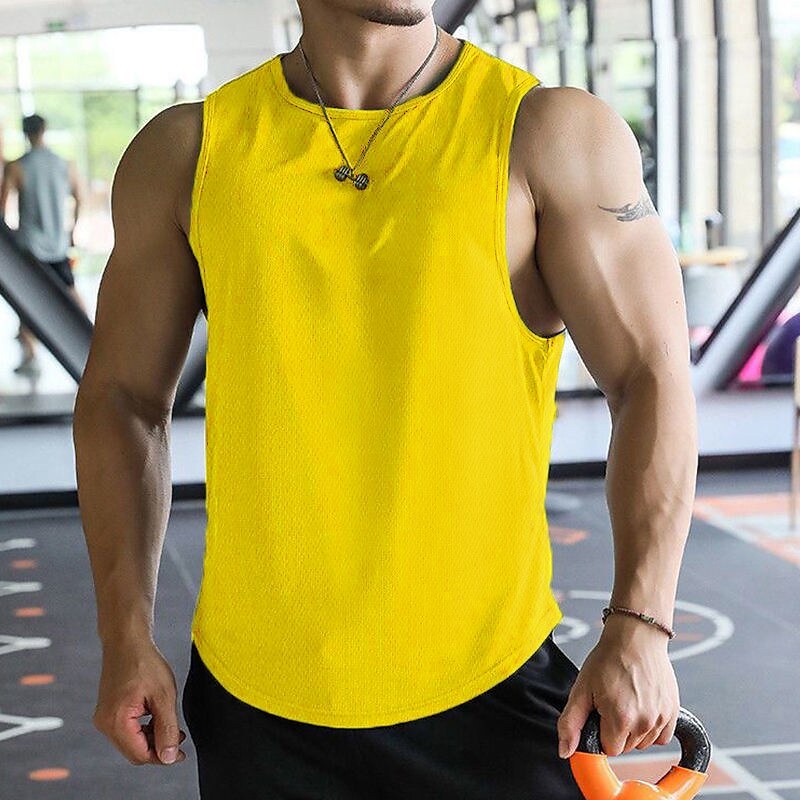 Men's Fitness Sport Outdoor Runing Quick Dry Breathable Sweat Absorbency Round Neck Solid Color Sleeveless Vest
