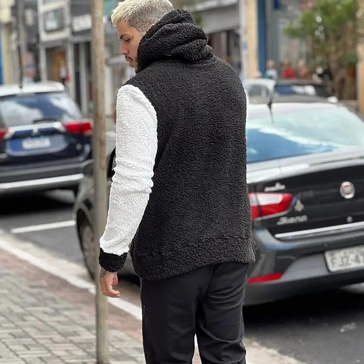 Men's Loose Hooded Double-sided Fleece Drawstring Sweatshirt