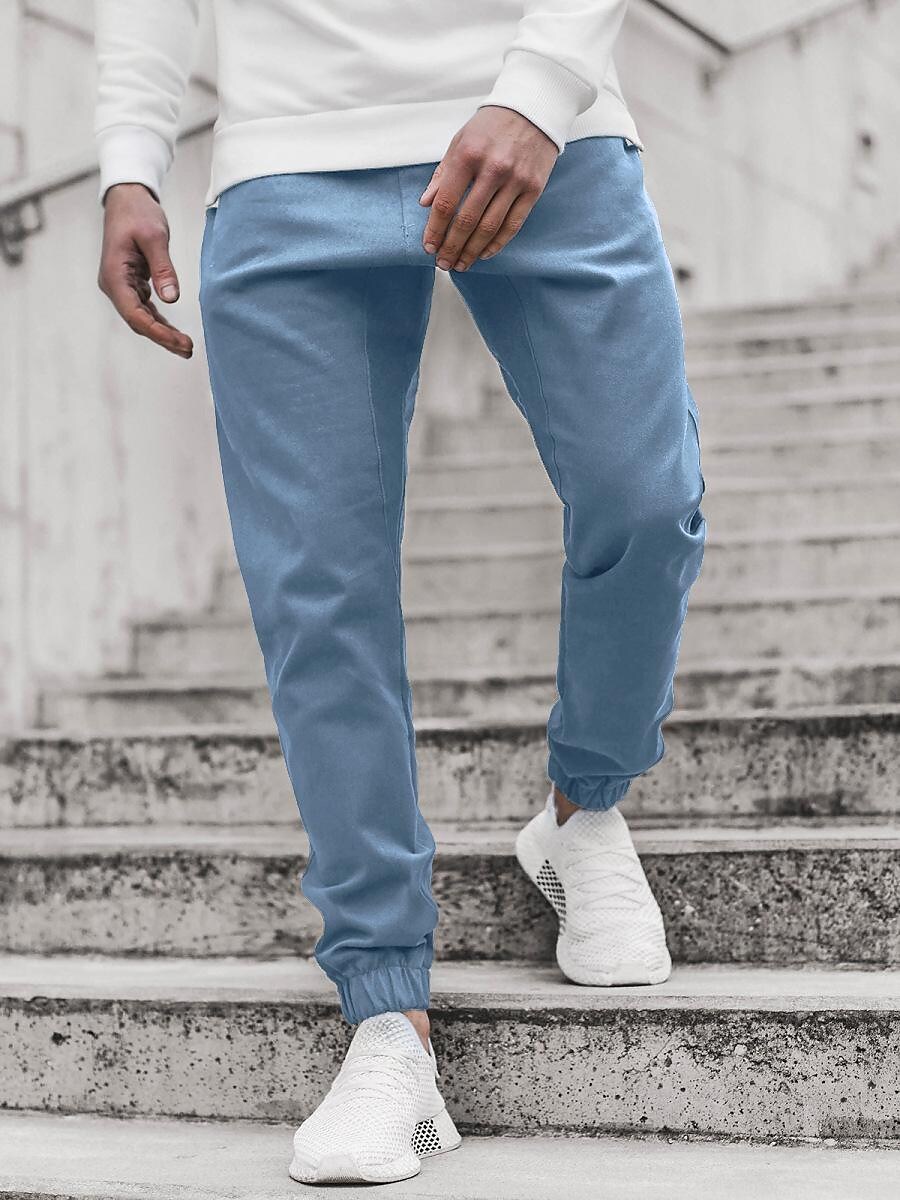 Men's Casual Street Solid Color Pocket Elastic Waist Straight Pants