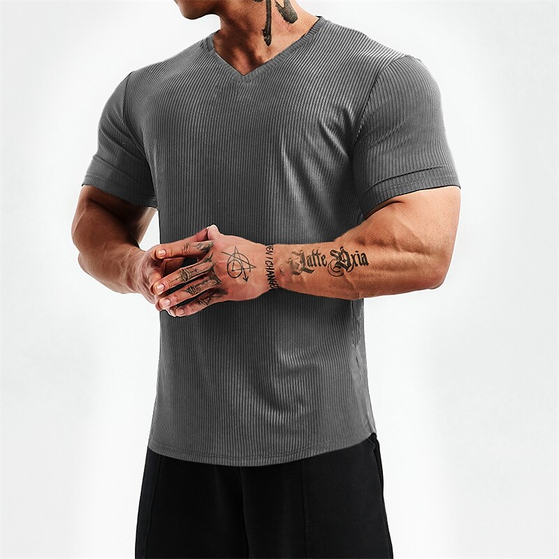 Men's Workout Running Short Sleeve Tee  Athletic Athleisure V Neck Breathable Soft Fitness Top