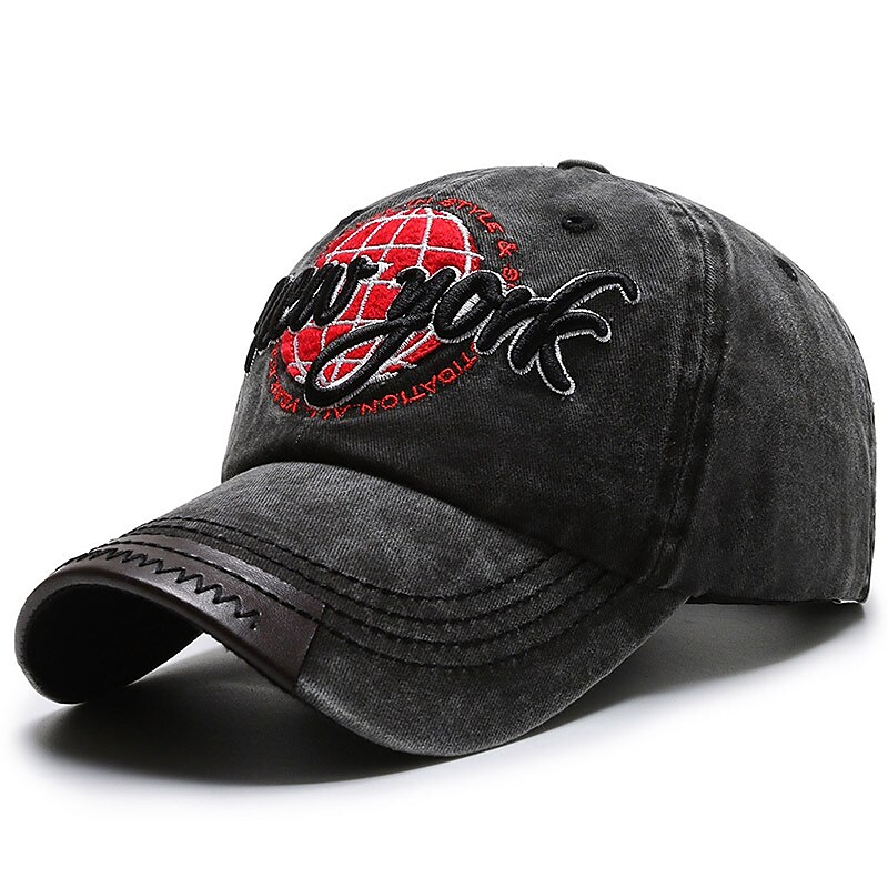 Men's Wash Baseball Cap Black Red Polyester Embroidery Simple Outdoor