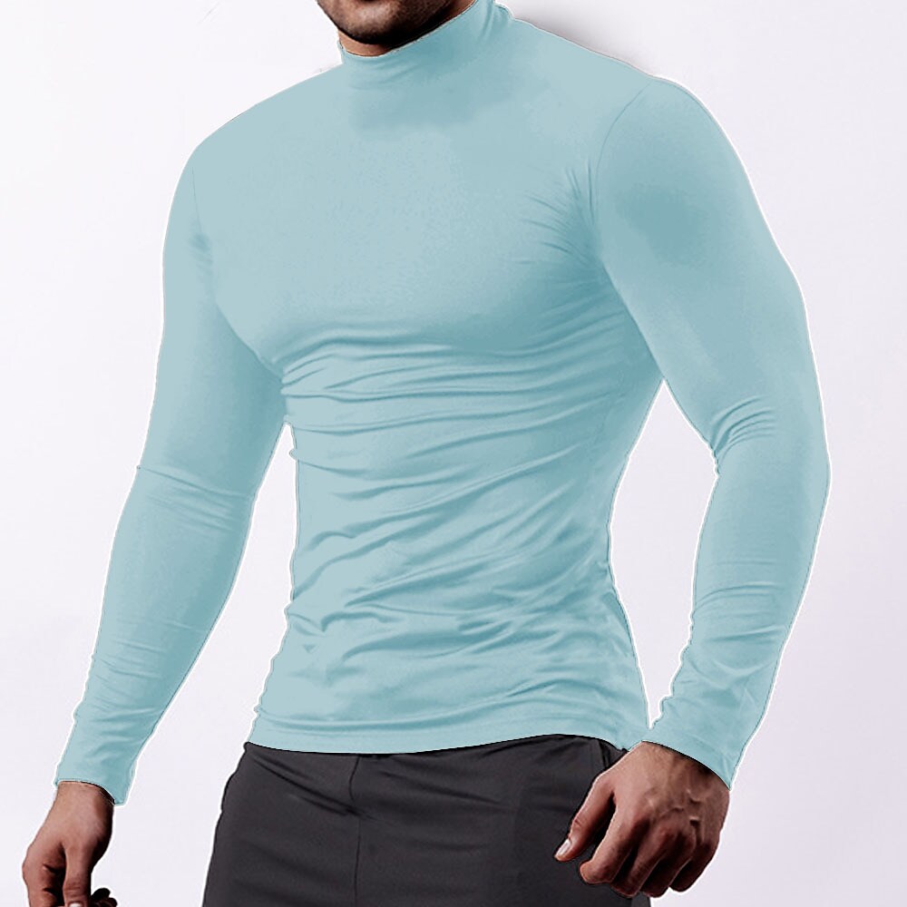 Men's Sport Solid Color Stand Collar Long Sleeve Cotton Shirt