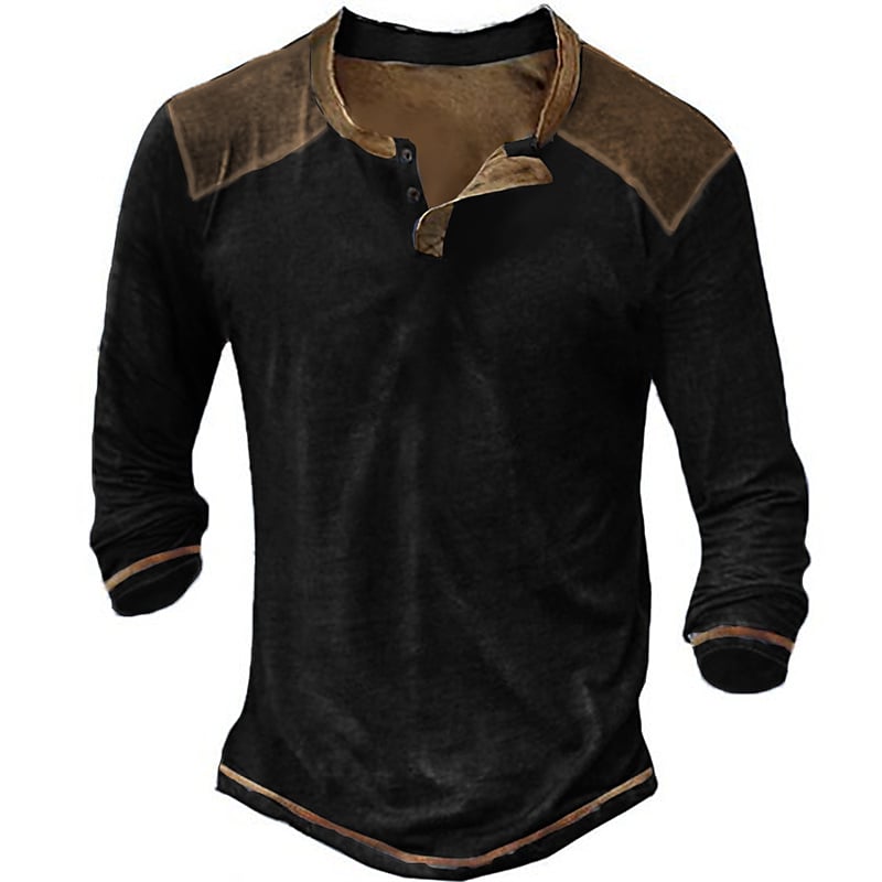 Men's Henley Shirt T shirt Tee Color Block V Neck Street Sports Long Sleeve Button-Down Clothing Apparel Basic Designer Casual Comfortable