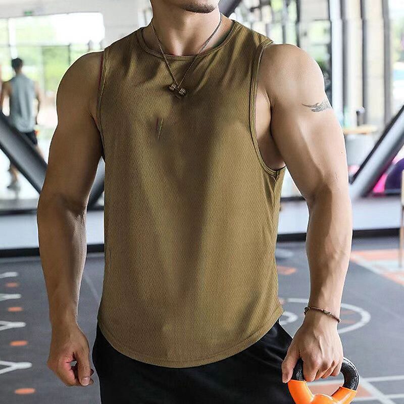 Men's Fitness Sport Outdoor Runing Quick Dry Breathable Sweat Absorbency Round Neck Solid Color Sleeveless Vest