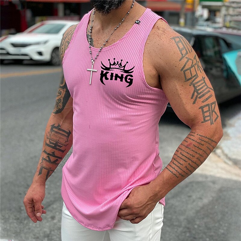 Men's Tank Top Sleeveless T Shirt for Men Graphic King Crew Neck  Print Daily Sports Sleeveless Print Designer Muscle Wife Beater Top