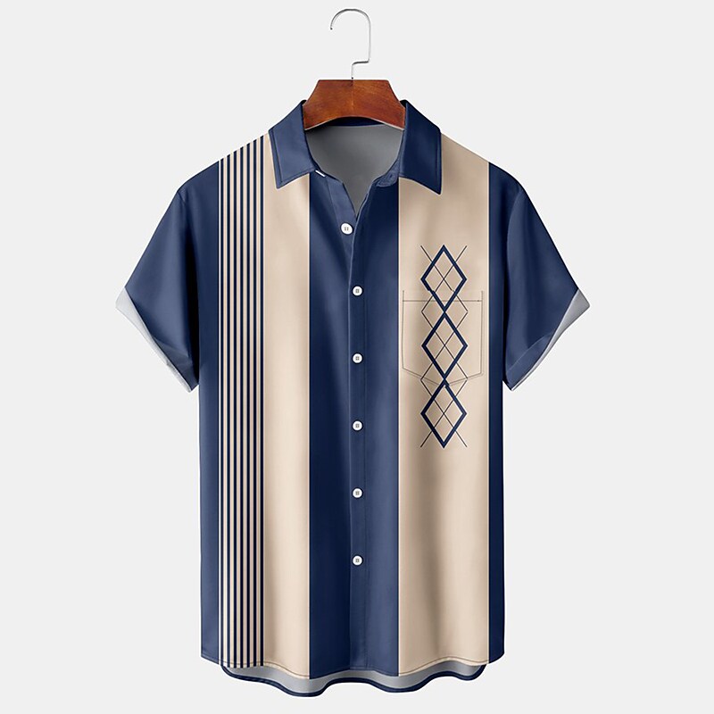 Men's Summer Hawaiian Shirt Bowling Shirt Button Up Shirt Summer Shirt Casual Shirt Light Green Red Dark Navy Royal Blue Blue Short Sleeve Color Block Turndown Street Vacation Button-Down Clothing