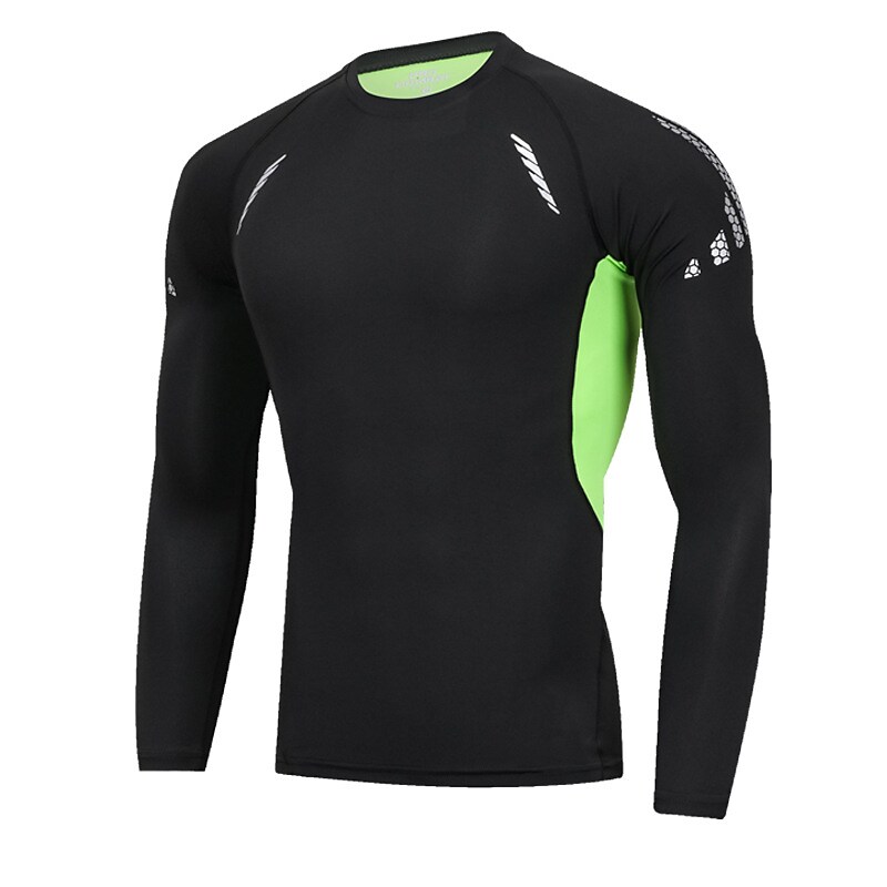 Men's Compression Running Patchwork Long Sleeve Athletic Breathable Quick Dry Soft Running Jogging Training Sportswear 