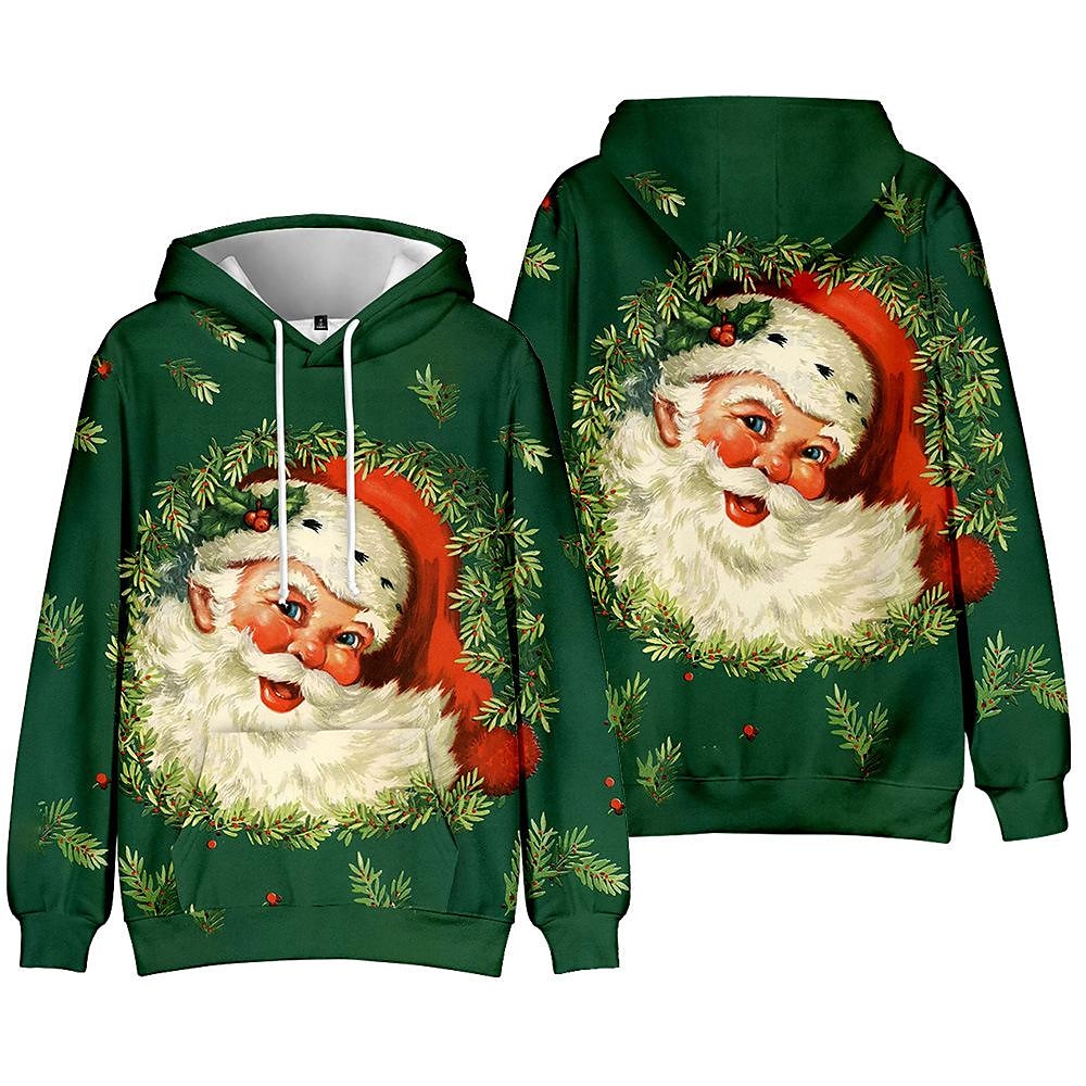 Men and Women's Christmas Print Long Sleeve Hooded Sweatshirt