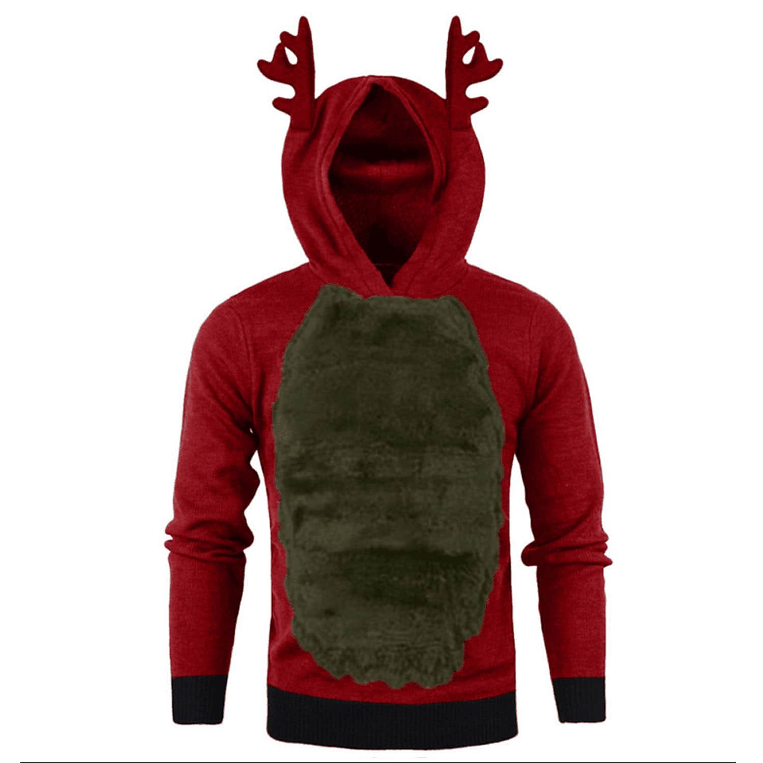 Men's Christmas Antlers Plus Fluff Hooded Color Funny Sweatshirt