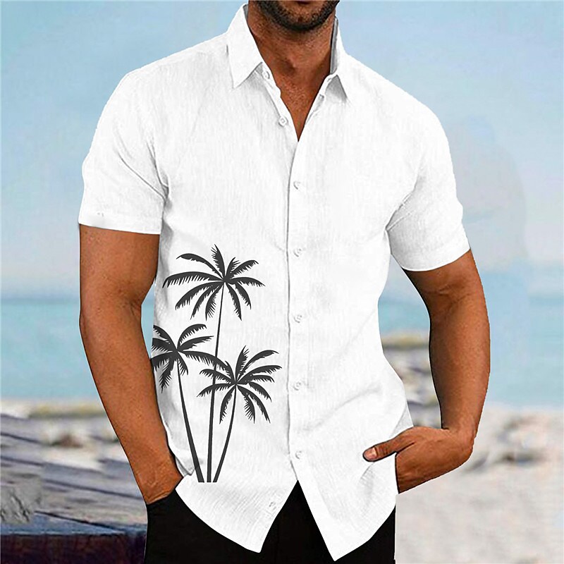 Men's Shirt Summer Hawaiian Shirt Coconut Tree Graphic Prints Turndown Outdoor Street Short Sleeves Button-Down Print Clothing Apparel Sports Fashion Streetwear