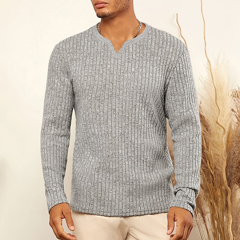 Men's T shirt Long Sleeve Shirt Plain Crew Neck Street Vacation Long Sleeve Knitted Top