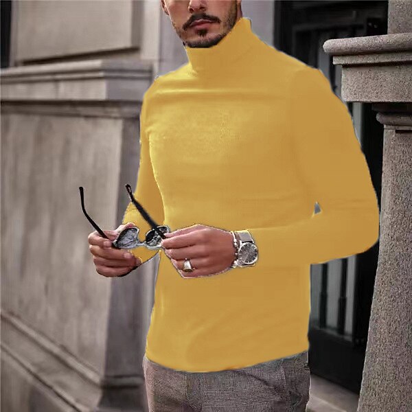 Men's T shirt Long Sleeve Shirt Turtleneck Sports Daily Wear Long Sleeve Knitting Clothing Apparel Fashion Designer Casual Top