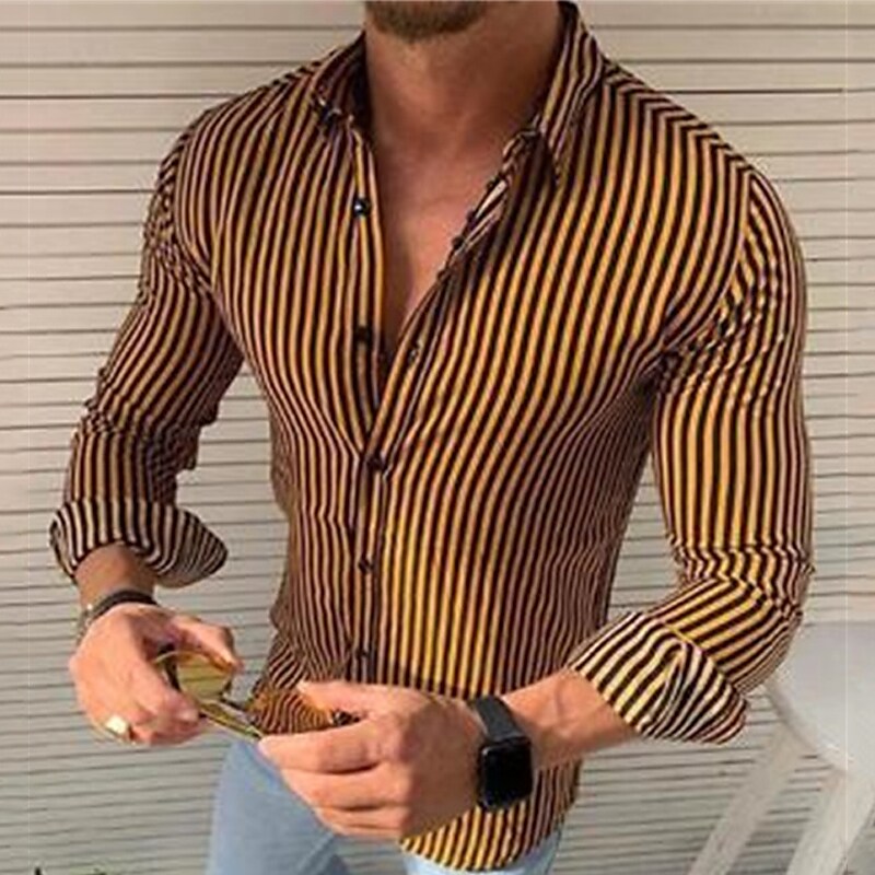 Men's Casual Shirt Striped Turndown Long Sleeve Fashion Casual Comfort