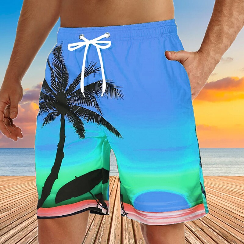 Men's Board Swim Trunks Bermuda shorts Beach  Drawstring Elastic Waist 3D Print Graphic Plants Breathable Soft Casual Shorts