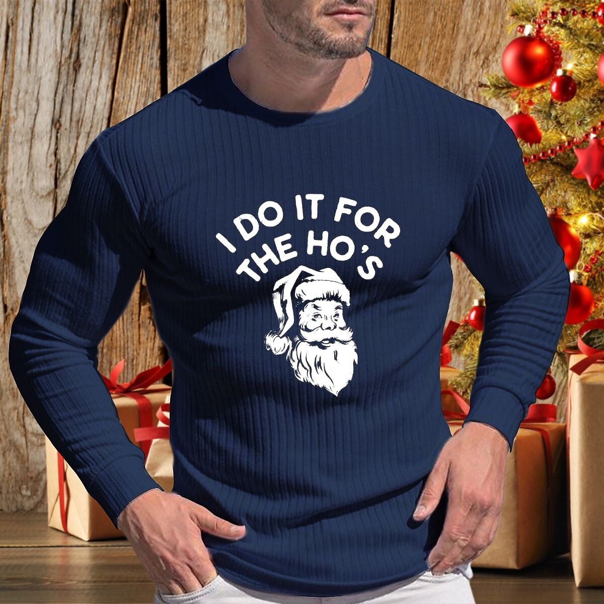 Men's Christmas Letter Print Crew Neck Green Street Long Sleeve Shirt