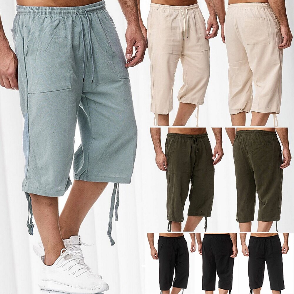 Men's Drawstring Elastic Waist Front Pocket Plain Comfort Breathable P