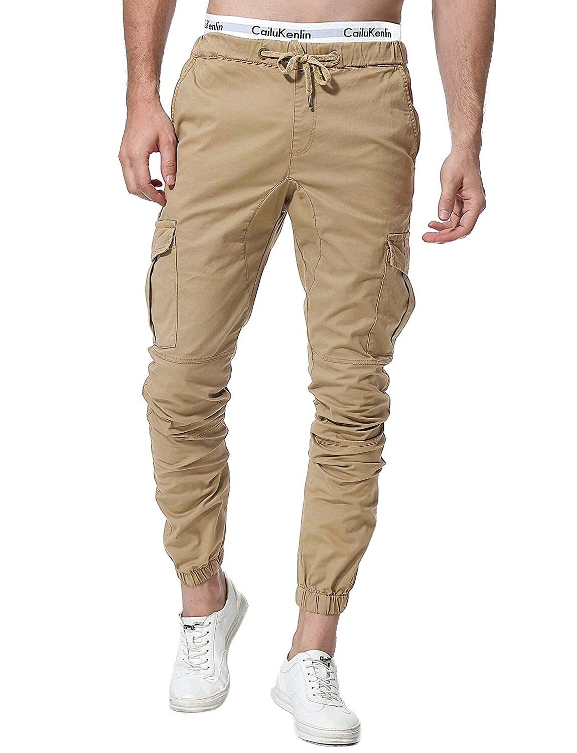 Men's Simple Cotton Blend Elastic Waist Solid Color Sweatpants