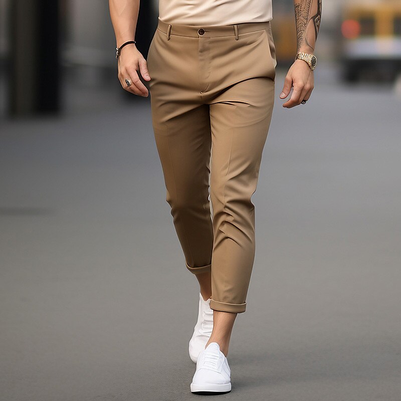 Men's Chinos Summer Pants Casual Pants Front Pocket Plain Comfort Breathable Casual Daily Fashion Trousers 