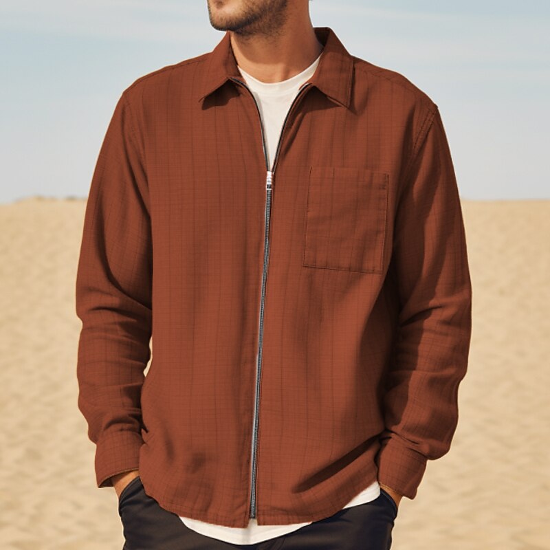 Men's Shirt Casual Shirt Long Sleeve Plaid / Check Lapel Daily Vacation Zipper Casual Comfortable Top