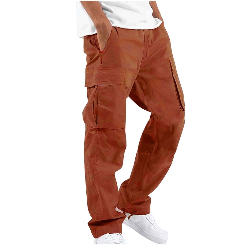 Men's Solid Color Drawstring Elastic Waist Multi Pocket Pant