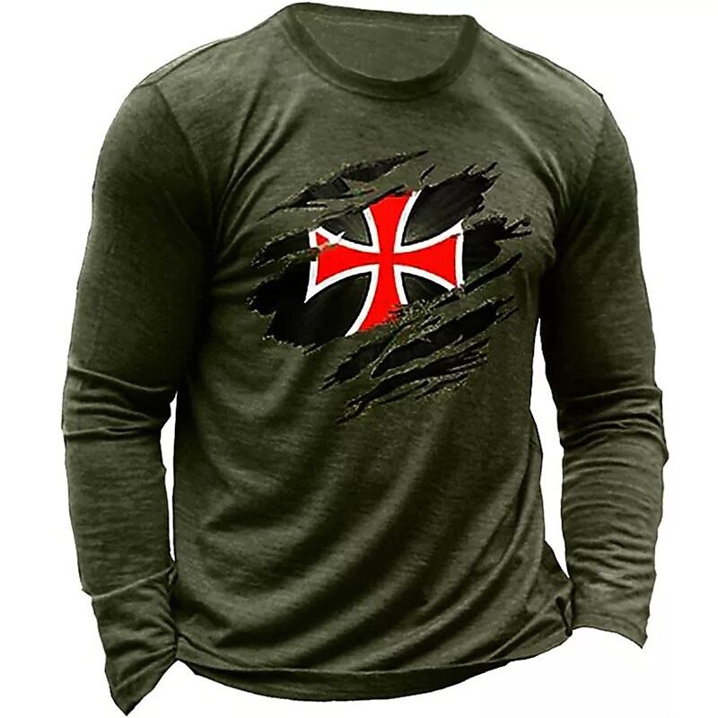 Men's T shirt Tee Graphic Prints Cross Crew Neck Long Sleeve Top