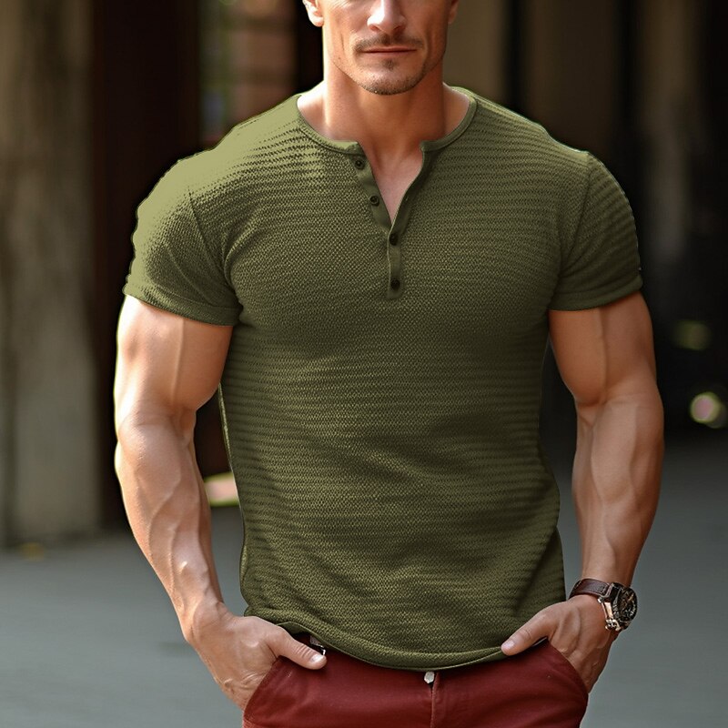 Men's Casual Street Classic Fashion Comfortable Breathable Soft Plain Short Sleeve Henley Shirt
