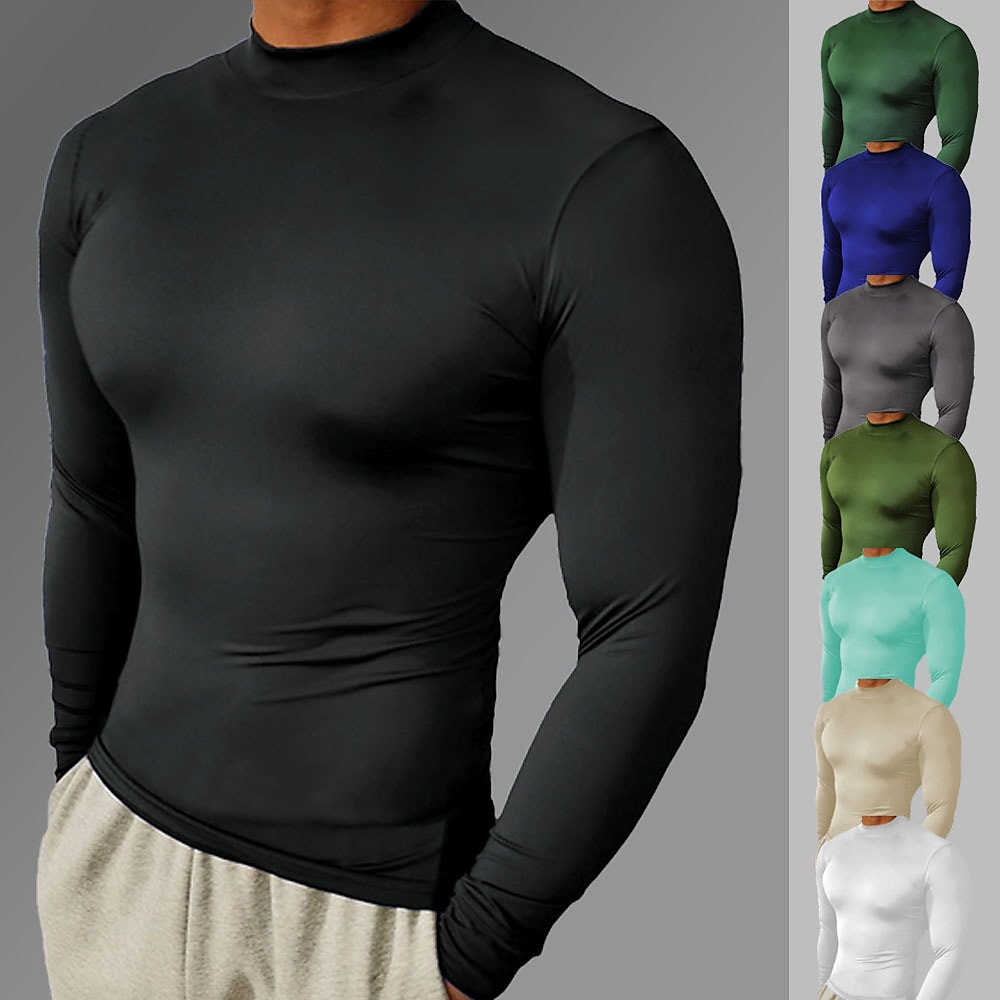 Men's Sport Solid Color Stand Collar Tights Shirt