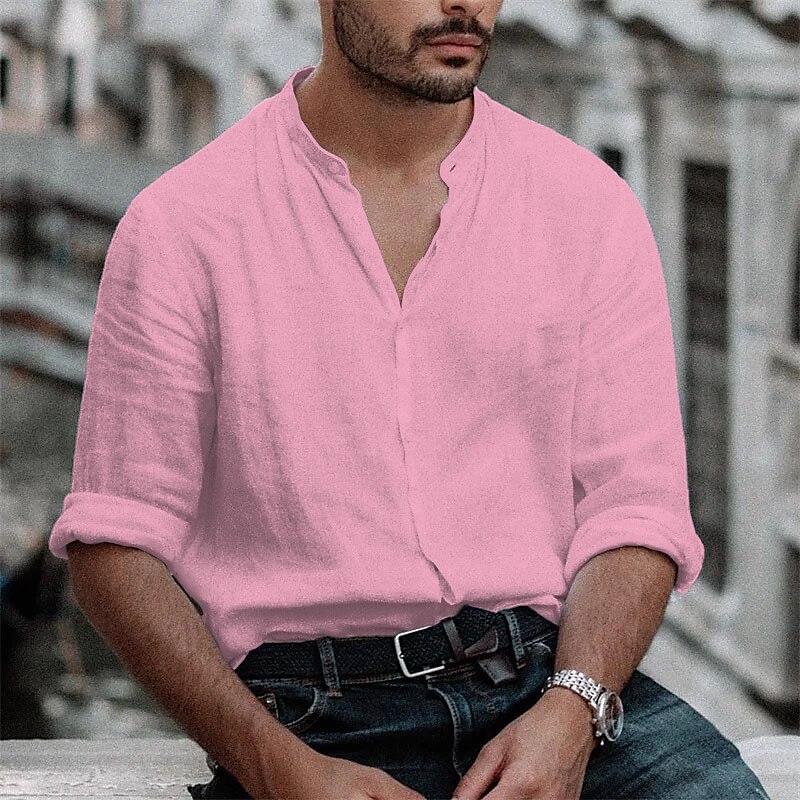 Men's Shirt Linen Shirt Casual Shirt Summer Shirt Beach Shirt Long Sleeve Plain Crew Neck Hawaiian Holiday Top