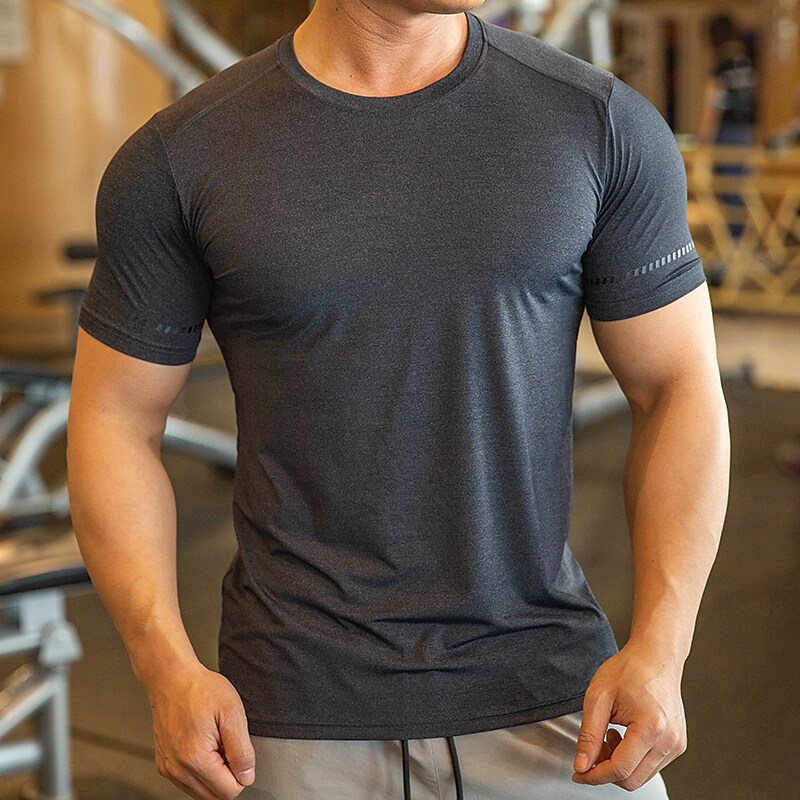 Men's T shirt Plain Crew Neck Muscle Fitness Running Quick DryShort Sleeves Basic Soft Top 