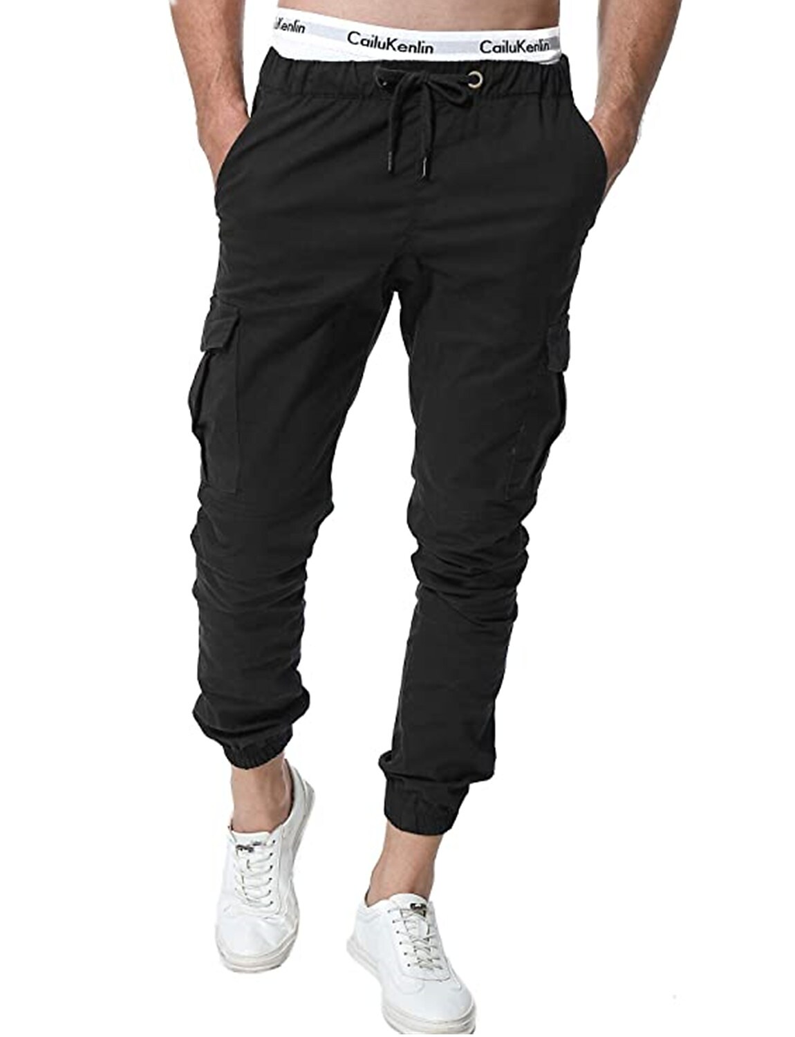 Men's Simple Cotton Blend Elastic Waist Solid Color Sweatpants