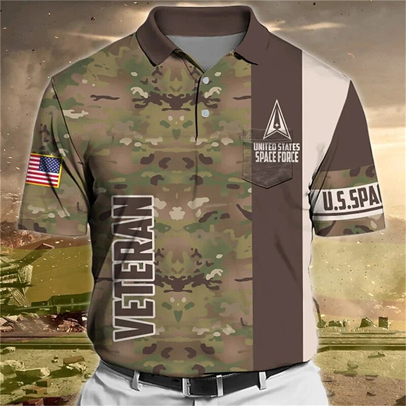 Men's Button Up Polo Shirt  Graphic Prints Camo / Camouflage Veterans Turndown Outdoor Street Short Sleeves Print Sports Golf Shirt