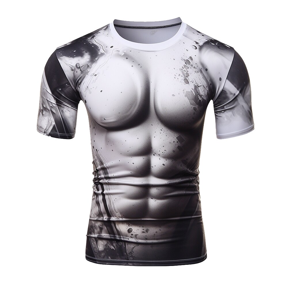 Men's Fitness Mucle Sport Runing Quick Dry Breathable Sweat Absorbency Stretch Round Neck Pattern Print Short Sleeve
