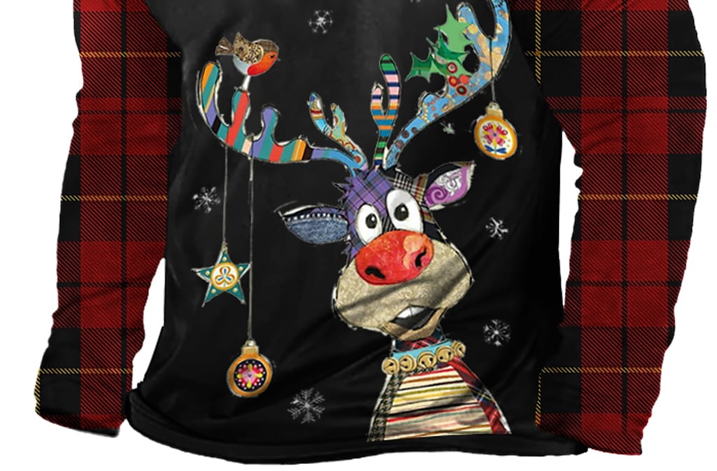 Men's Casual Christmas Print Lapel V Neck Long Sleeve Sweatshirt