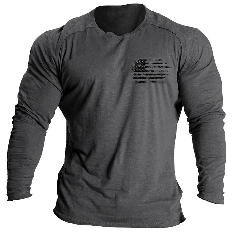 Men's T shirt  Cool Long Sleeve Shirt Graphic Prints 100% Cotton National Flag Crew Neck Street Vacation Long Sleeve
