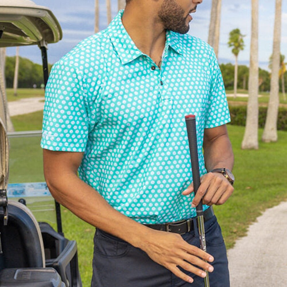 Men's Polo Shirt Golf Clothes Breathable Quick Dry Soft Short Sleeve Top Regular Fit Polka Dot Stripes Golf Shirt