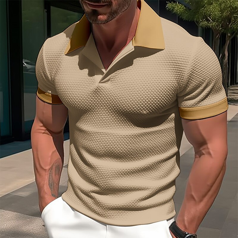 Men's Polo Golf Shirt Casual Sports Lapel Short Sleeve Fashion Basic Color Block Patchwork Summer Polo Shirt