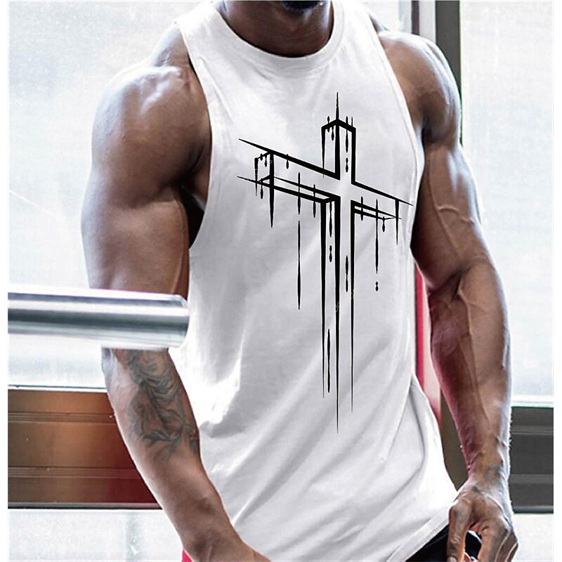 Men's Tank Top Sleeveless Shirt Graphic Prints Cross Crew Neck Outdoor