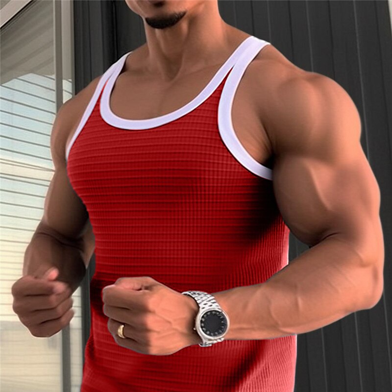 Men's Tank Top Waffle Shirt Vest Top Undershirt Sleeveless Shirt Color Block Crew Neck Outdoor Going out Sleeveless Clothing Apparel Fashion Designer Muscle