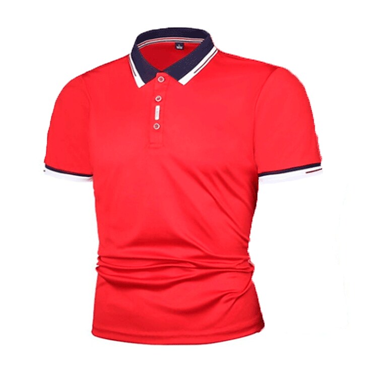 Men's Polo Golf Shirt Outdoor Daily Polo Collar Ribbed Polo Collar Short Sleeve Casual Solid Color Button Front Regular Fit Polo