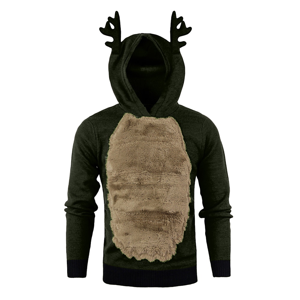 Men's Christmas Antlers Plus Fluff Hooded Color Funny Sweatshirt