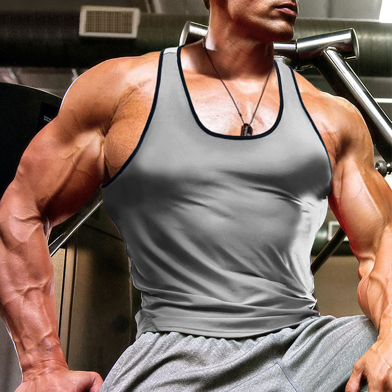 Men's Running Tank Top Workout Tank Stripe-Trim Sleeveless Tee Tshirt
